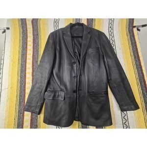 Kenneth Cole Reaction Men's Black Genuine Leather Blazer Jacket S Button clean